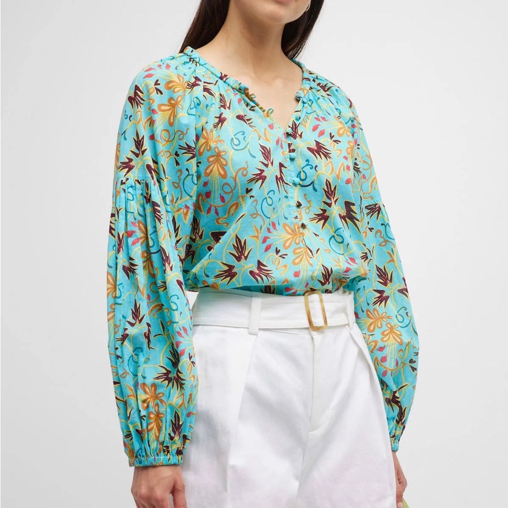 🆕 A.L.C Blouse Capri Top Grotto Multi Aqua Floral Size 0